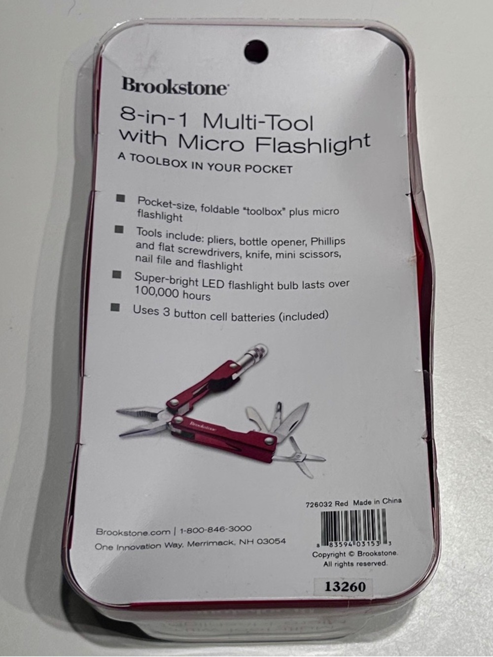 Brookstone 8-in-1 Multi-Tool with Micro Flashlight - Red - Picture 2 of 3
